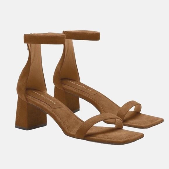 Good American Amber Suede Square Toe Block Heels Size 8 - Picture 1 of 8